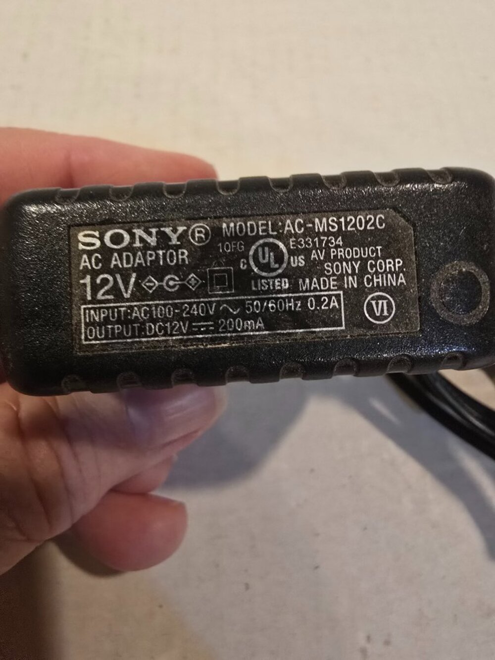 AC Adaptor Sony Model AC-MS1202C Genuine Original Black 6 ft. Untested